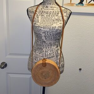 Crochet Woven genuine, leather straps and closure Purse withPaisley print inside